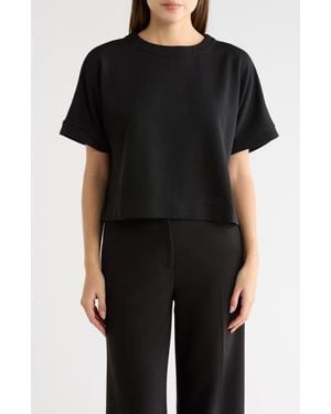 Adrianna Papell Ottoman Rib Button Back Top - Black