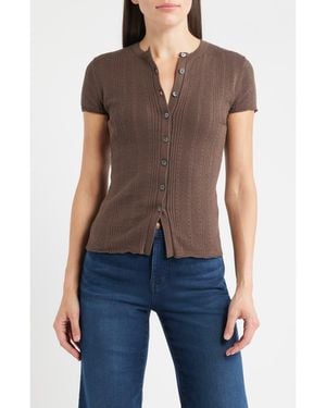 Madewell Short Sleeve Pointelle Cotton Blend Cardigan - Blue