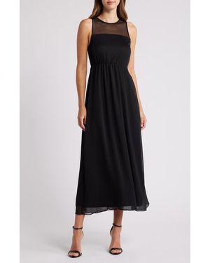 Halogen® Mesh Yoke Sleeveless Maxi Dress - Black