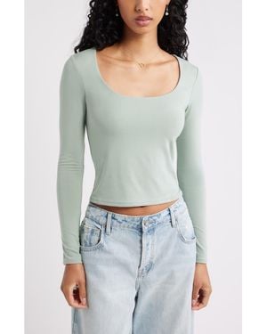 BP. Long Sleeve Square Neck T-Shirt - Green