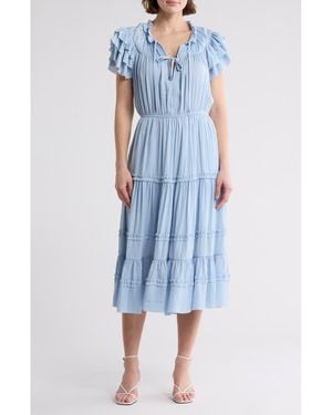 Sam Edelman Tiered Ruffle Satin Dress - Blue