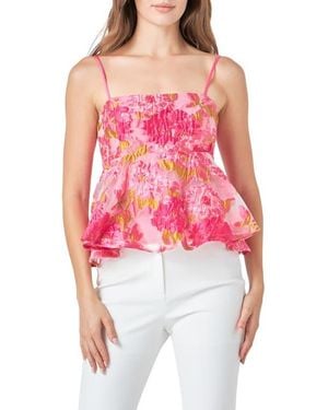 Endless Rose Floral Jacquard Peplum Top - Red
