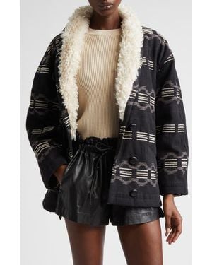 Isabel Marant Qayla Stripe Coat With Faux Fur Trim - Black