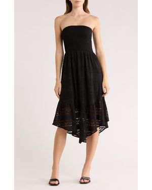 Abound Strapless Tiered Lace Midi Dress - Black