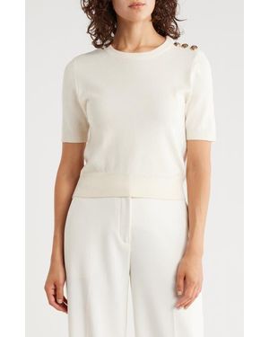 French Connection Button Trim Short Sleeve Sweater - Natural