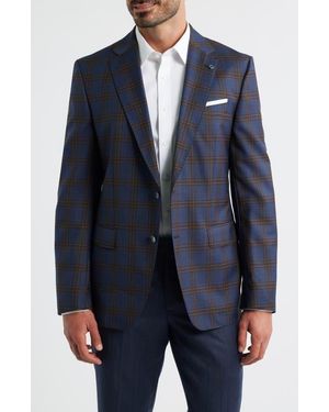 BOSS Hutson Slim Fit Plaid Wool Sport Coat - Blue