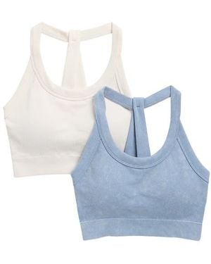 90 Degrees 2-Pack Stonewashed Seamless Sports Bras - Blue