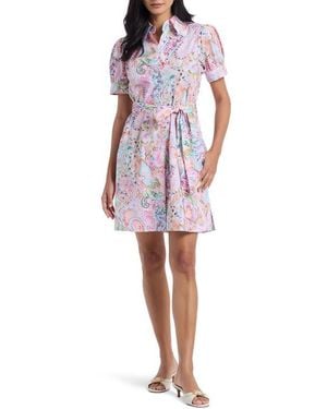 Robert Graham Carolina Floral Short Sleeve Cotton Shirtdress - Red