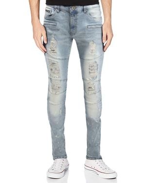 Xray Jeans Raw X Moto Rip & Repair Stretch Skinny Jeans - Blue