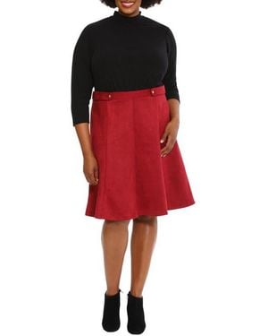 London Times Mixed Media Fit & Flare Dress - Red
