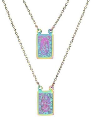 Steeltime Stainless Steel Saint Tag Double Pendant Necklace - Blue