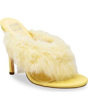 In Touch Footwear Post Toe Faux Fur Stiletto Sandal - Yellow