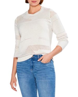 NIC+ZOE Placed Pointelle Crewneck Sweater - White