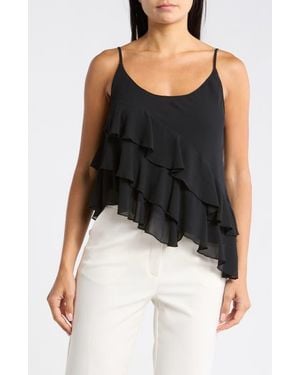 Leith Ruffle Asymmetrical Chiffon Cami - Black