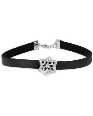 Saachi Western Chic Flower Charm Choker Necklace - Black