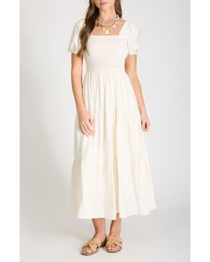 AUGUST SKY Smocked Bodice Maxi Dress - White
