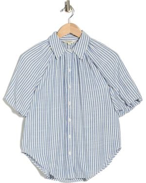 Max Studio Bubble Sleeve Boyfriend Shirt - Blue