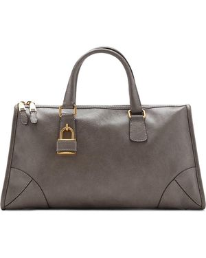 Mango Faux Leather Satchel - Gray