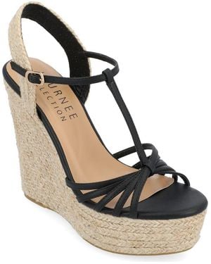 Journee Collection Yara T-Strap Espadrille Wedge Platform Sandal - Black