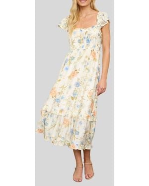 Blu Pepper Tiered Floral Midi Dress - White