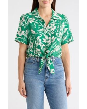 Sanctuary Baja Tie Front Short Sleeve Shirt - Green