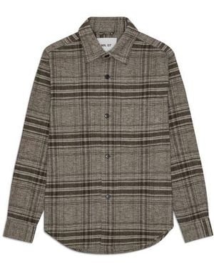 NN07 Adwin 5292 Plaid Organic Cotton Flannel Button-Up Shirt - Gray