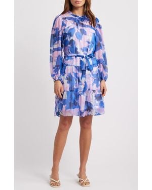 Julia Jordan Floral Long Sleeve Tiered Dress - Blue