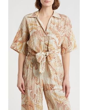 DR2 by Daniel Rainn Short Sleeve Tie Front Top - Natural