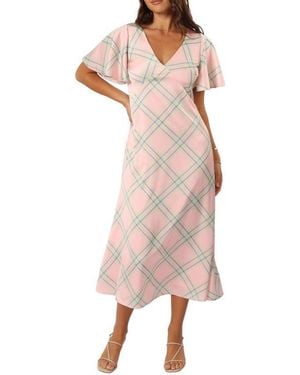 Petal & Pup Jess Check Tie Back Midi Dress - Pink