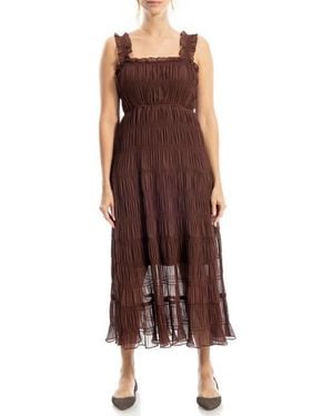 Max Studio Ruffle Shirred Georgette Midi Dress - Brown