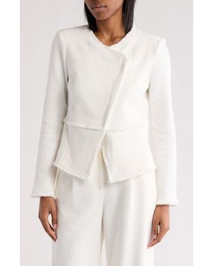 Amanda + Chelsea Fringe Tweed Moto Jacket - White
