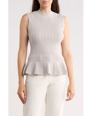Tahari Pointelle Peplum Sweater Tank - Natural