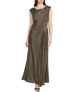 Maggy London Metallic Cowl Neck Cap Sleeve Maxi Dress - Green