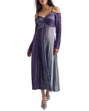 Misook Metallic Empire Waist Long Sleeve Maxi Dress - Blue