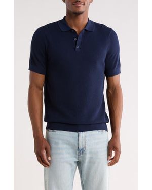 14th & Union Textured Cotton Polo Sweater - Blue