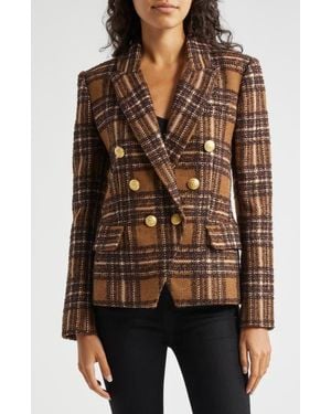 L'Agence Kenzie Double Breasted Plaid Blazer - Brown