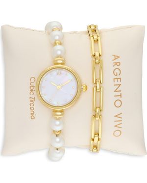 Argento Vivo Mother-Of-Pearl Watch & Chain Bracelet Set - Metallic