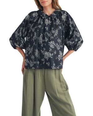 Wishlist Floral Three-Quarter Sleeve Cotton Top - Black