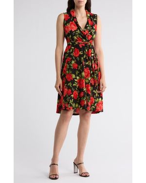 Love By Design Ezra Floral Sleeveless Faux Wrap Dress - Orange