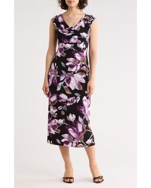 Connected Apparel Drape Neck Midi Dress - Multicolor