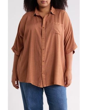 Boho Me Short Sleeve Button-Up Shirt - Orange
