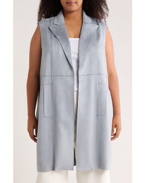 Magaschoni Faux Suede Notch Lapel Vest - Gray