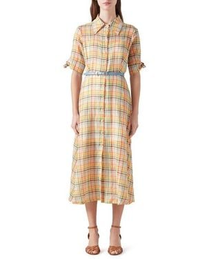 LK Bennett Saffron Midi Seersucker Shirtdress - Natural