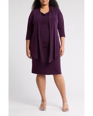 Connected Apparel Knit Mock Jacket Dress - Purple