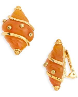 Kenneth Jay Lane Studded Shell Clip-On Earrings - Orange