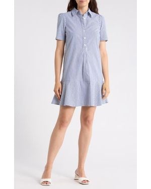 Tommy Hilfiger Ruffle Hem Cotton Shirtdress - Blue