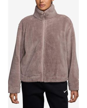 Nike Essential Faux Shearling Zip-Up Jacket - Brown