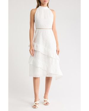 Sam Edelman High Neck Eyelet Midi Dress - White