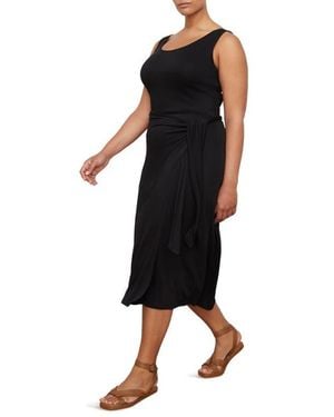 Vince Faux Wrap Rayon Midi Dress - Black