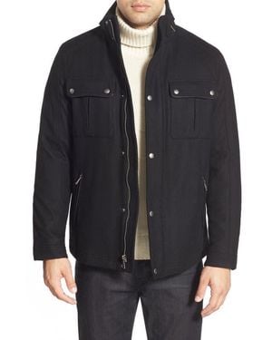 Cole Haan Wool Blend Hooded Coat - Black